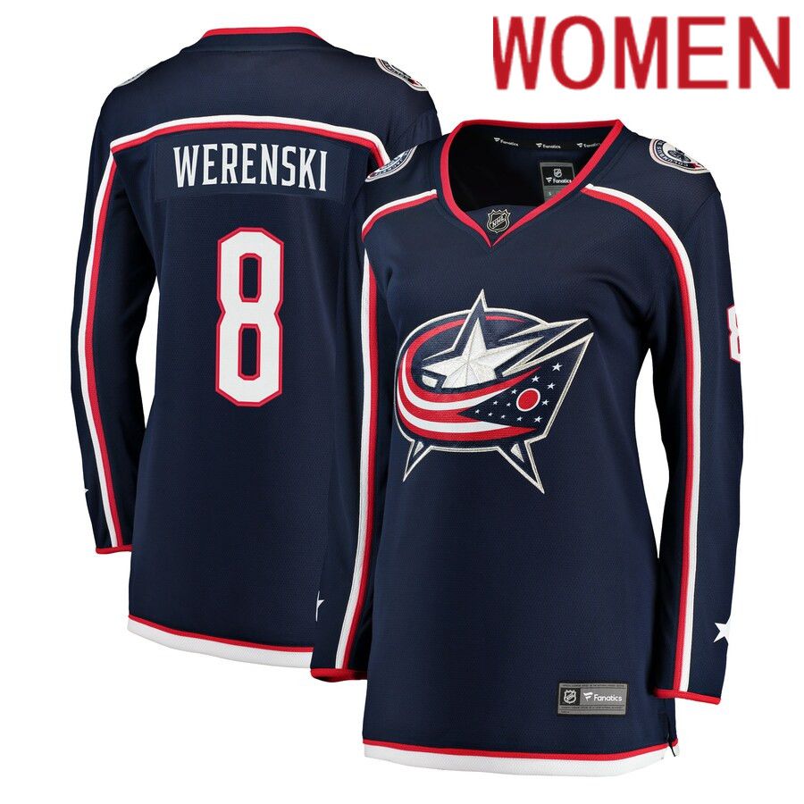 Women Columbus Blue Jackets 8 Zach Werenski Fanatics Branded Navy Breakaway NHL Jersey